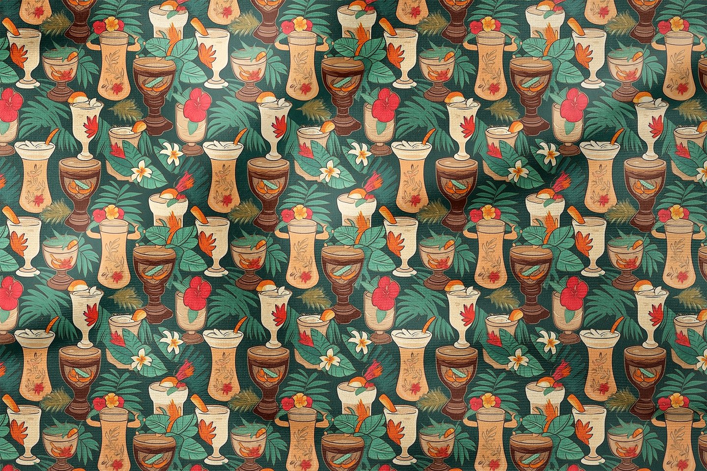 Tropikal Kokteyl Desenli Dekoratif Kumaş