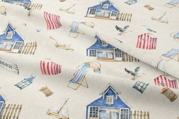 Sahil Evi Desenli Deniz Temalı Dekoratif Kumaş
