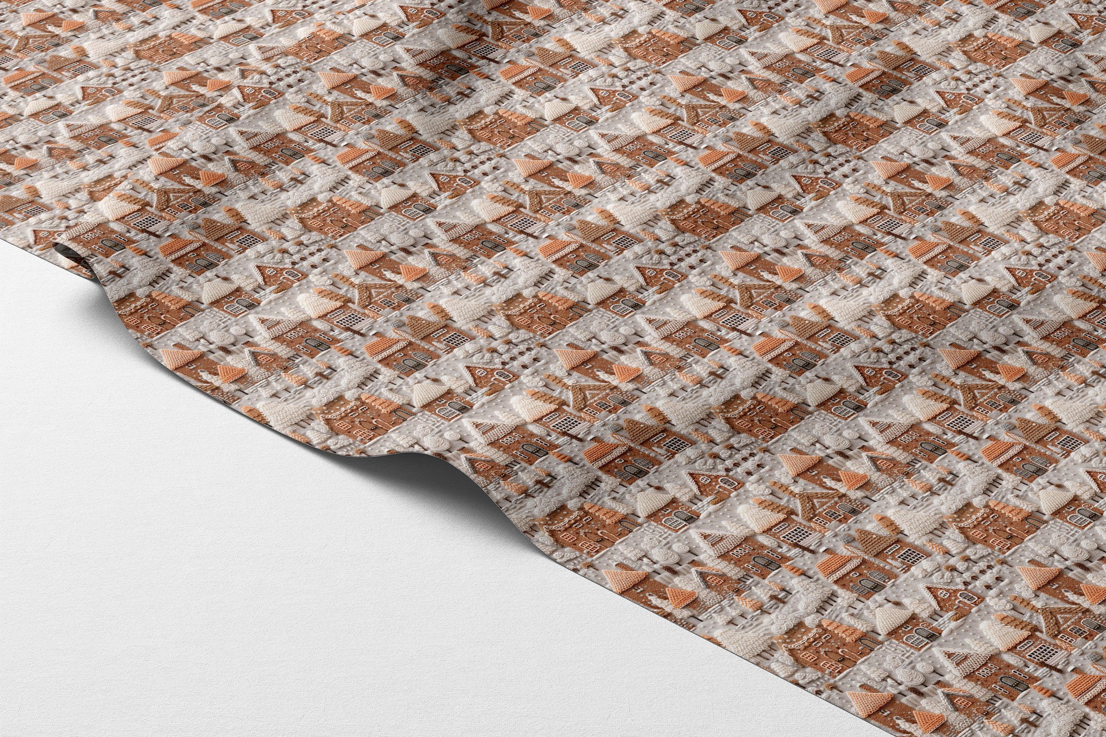 Yılbaşı Koleksiyonu- 3D Yılbaşı Kurabiye Evler Çok Amaçlı Dekoratif Dijital Baskı Kumaş