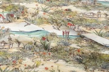 Sahil Manzaralı Deniz Temalı Dekoratif Kumaş