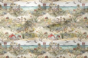 Sahil Manzaralı Deniz Temalı Dekoratif Kumaş