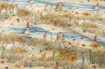 Deniz Feneri Sahil Manzaralı Dekoratif Kumaş