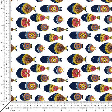 Mandala Motifli Geometrik Balık Desenli Kumaş