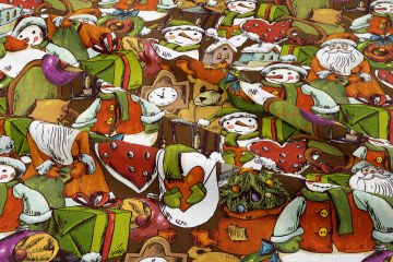 Yılbaşı Koleksiyonu- Kahve Yeşil Tonlarda Noel Baba Ve Kardan Adam