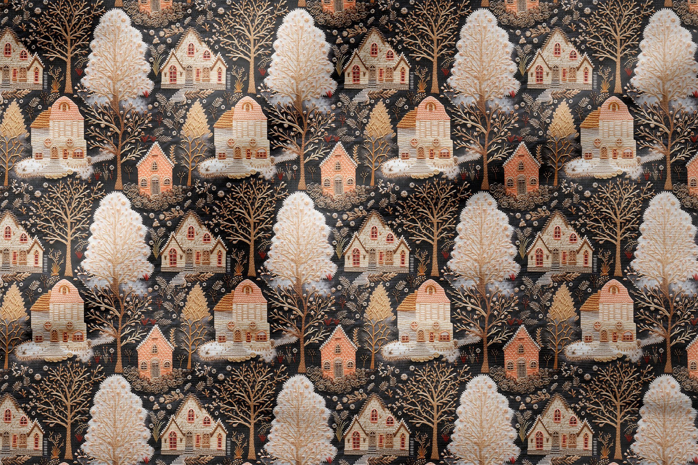 Yılbaşı Koleksiyonu- 3D Yılbaşı Kurabiye Evler Çok Amaçlı Dekoratif Dijital Baskı Kumaş(Kopya)