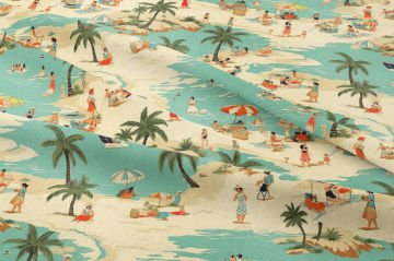 Retro Sahil Manzaralı Dekoratif Kumaş