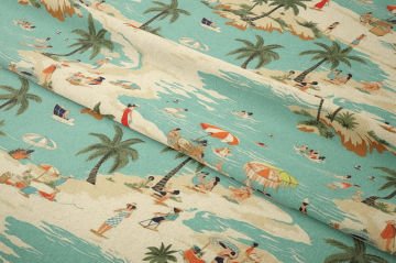 Retro Sahil Manzaralı Dekoratif Kumaş