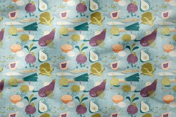Vegetables on Blue Background, Radish, Lettuce, Garlic, Carrot, Onion