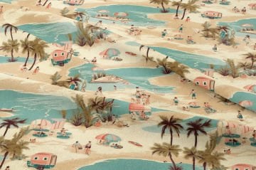 Retro Tatil Sahili Dekoratif Kumaş