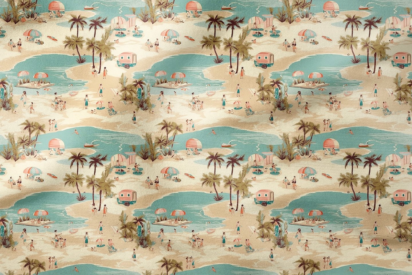 Retro Tatil Sahili Dekoratif Kumaş