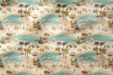 Retro Tatil Sahili Dekoratif Kumaş