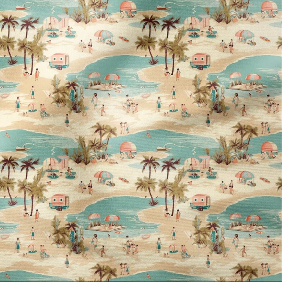 Retro Tatil Sahili Dekoratif Kumaş