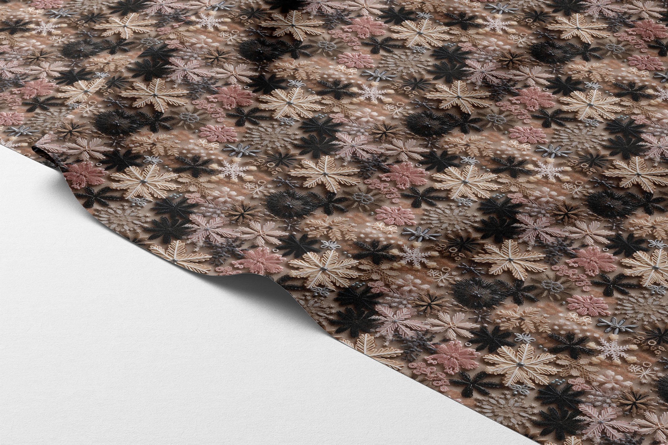 Yılbaşı Koleksiyonu- 3D Yılbaşı Kar Taneleri Yıldızlar Çok Amaçlı Dekoratif Dijital Baskı Kumaş