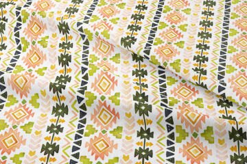 Beyaz Zeminli Soft Tonlarda Etnik Desenler