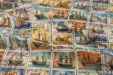 Vintage Gemi Posta Pulu Desenli Kumaş