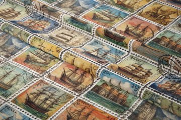 Vintage Gemi Posta Pulu Desenli Kumaş