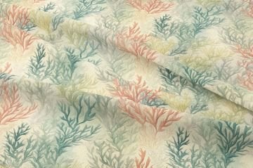 Mercan Desenli Deniz Temalı Dekoratif Kumaş