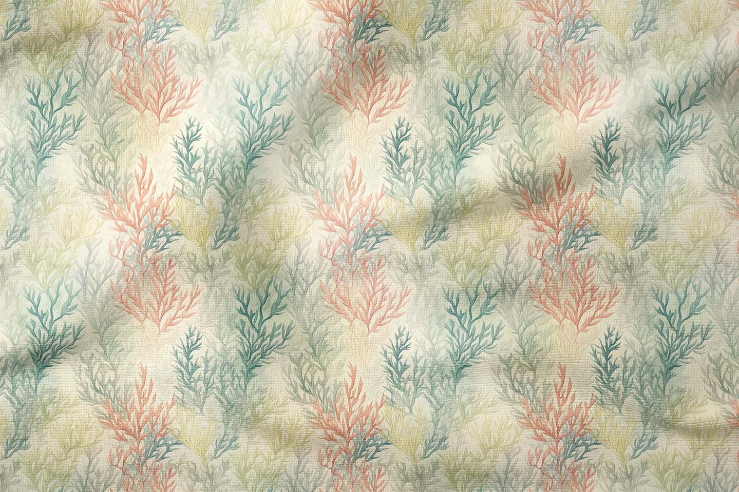 Mercan Desenli Deniz Temalı Dekoratif Kumaş