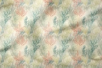 Mercan Desenli Deniz Temalı Dekoratif Kumaş