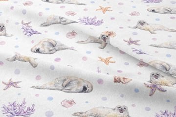 Sevimli Fok Desenli Deniz Temalı Dekoratif Kumaş