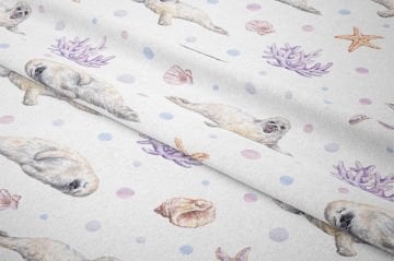 Sevimli Fok Desenli Deniz Temalı Dekoratif Kumaş