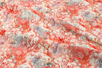 Suluboya Mercan Desenli Deniz Temalı Dekoratif Kumaş