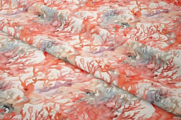 Suluboya Mercan Desenli Deniz Temalı Dekoratif Kumaş