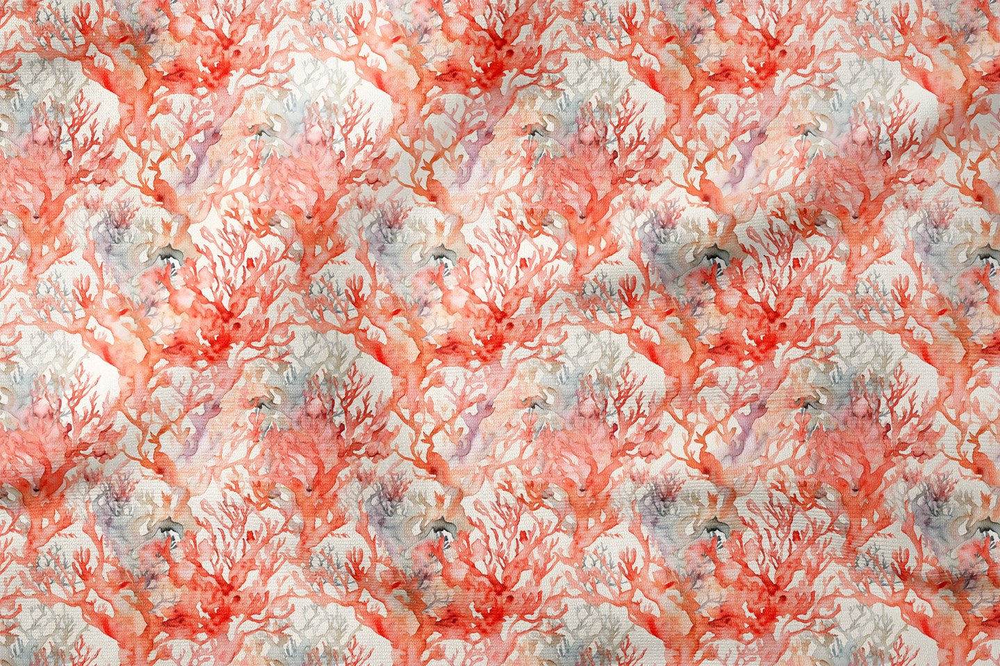 Suluboya Mercan Desenli Deniz Temalı Dekoratif Kumaş