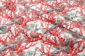 Kırmızı Mercan Desenli Deniz Temalı Dekoratif Kumaş
