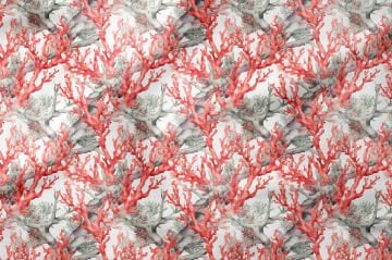 Kırmızı Mercan Desenli Deniz Temalı Dekoratif Kumaş