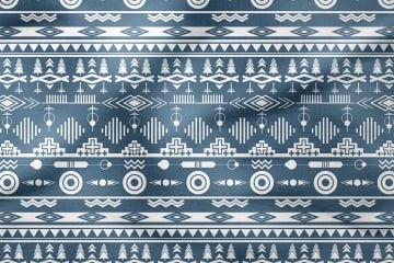 White Ethnic Patterns on Blue Background