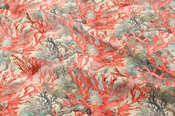 Mercan Desenli Deniz Temalı Dekoratif Kumaş