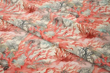 Mercan Desenli Deniz Temalı Dekoratif Kumaş