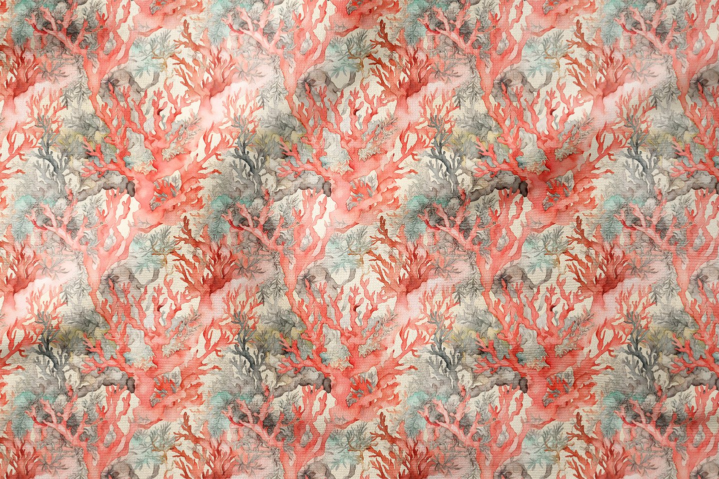 Mercan Desenli Deniz Temalı Dekoratif Kumaş