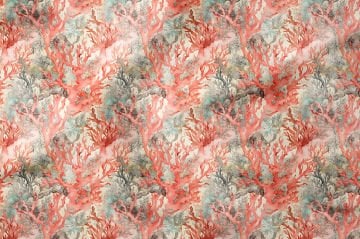 Mercan Desenli Deniz Temalı Dekoratif Kumaş