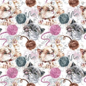 Yün ile Oynayan Kedi Desenli Kumaş(SONBAHAR İNDİRİMİ)