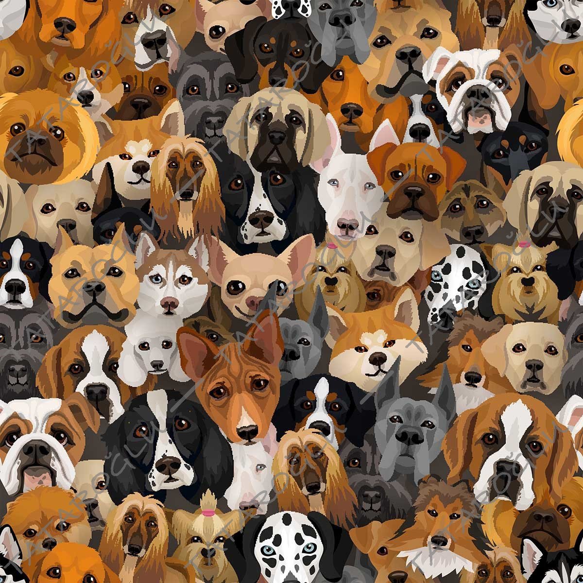 Karışık Köpekler Desenli Dijital Baskılı Kumaş