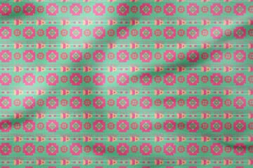 Yeşil Zemine Pembe Tonlarda Etnik Desenler
