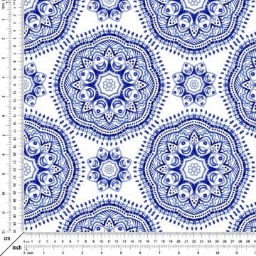Geometrik Mavi Çini Desenli Dijital Baskı Kumaş