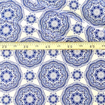 Geometrik Mavi Çini Desenli Dijital Baskı Kumaş