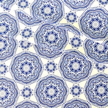 Geometrik Mavi Çini Desenli Dijital Baskı Kumaş