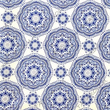 Geometrik Mavi Çini Desenli Dijital Baskı Kumaş