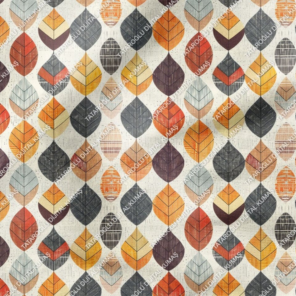 Yaz Koleksiyonu-İskandinav Yapraklı Geometrik Çok Amaçlı Dekoratif Dijital Baskı Kumaş