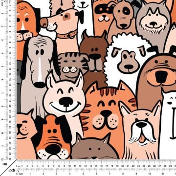 Animasyon Çizim Kedi Köpek Desenli Dijital Baskı Kumaş