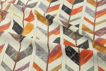 Retro Şevron Geometrik Desenli Kumaş – Turuncu Hardal Kahve
