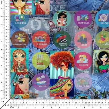 Kot Rengi Zemin Üzerine Popart Kızlar Dijital Baskılı Kumaş