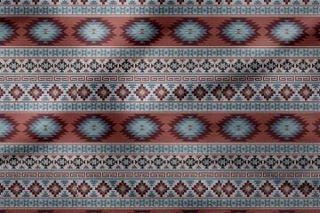 Ethnic Patterns in Blue Tones on a Burgundy Background