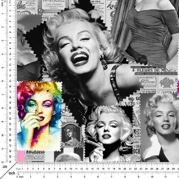 Eski Gazete Zeminli Renkli Marliyn Monroe Desenli Kumaş(SONBAHAR İNDİRİMİ)