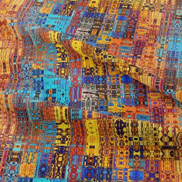 Gustav Klimt Hardal, Mavi Tonlu Vintage Geometrik  Kumaş(SONBAHAR İNDİRİMİ)