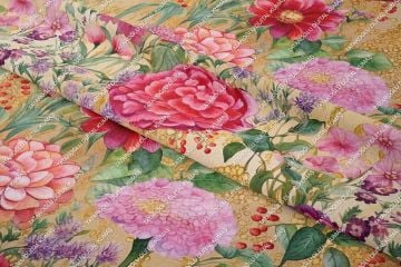 Suluboya Renkli Pembe Tonlu Çiçekli Desenli Dijital Baskı Kumaş